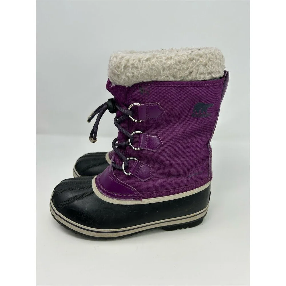 SOREL Kids Winter Snow Duck Boots Purple Waterproof Faux Fur Lined Lace Up 3